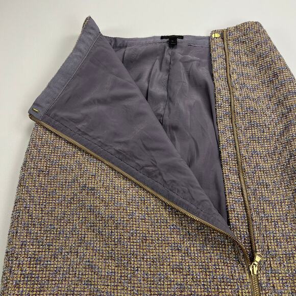 J. Crew Gold Metallic Sparkle Tweed Pencil Skirt Purple Gold Zip Front Size 10 - Picture 4 of 11